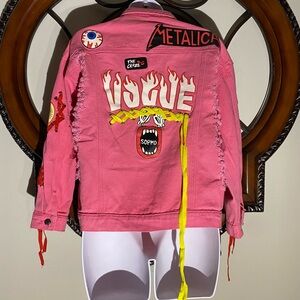 Pink Graffiti 7 Miss Lace String Size Large Craze Metalica Vogue Jean Jacket